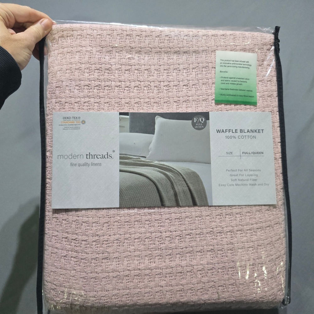 Modern Threads Waffle Blanket Full/Queen Dusty Rose 100% Cotton Antimicrobial